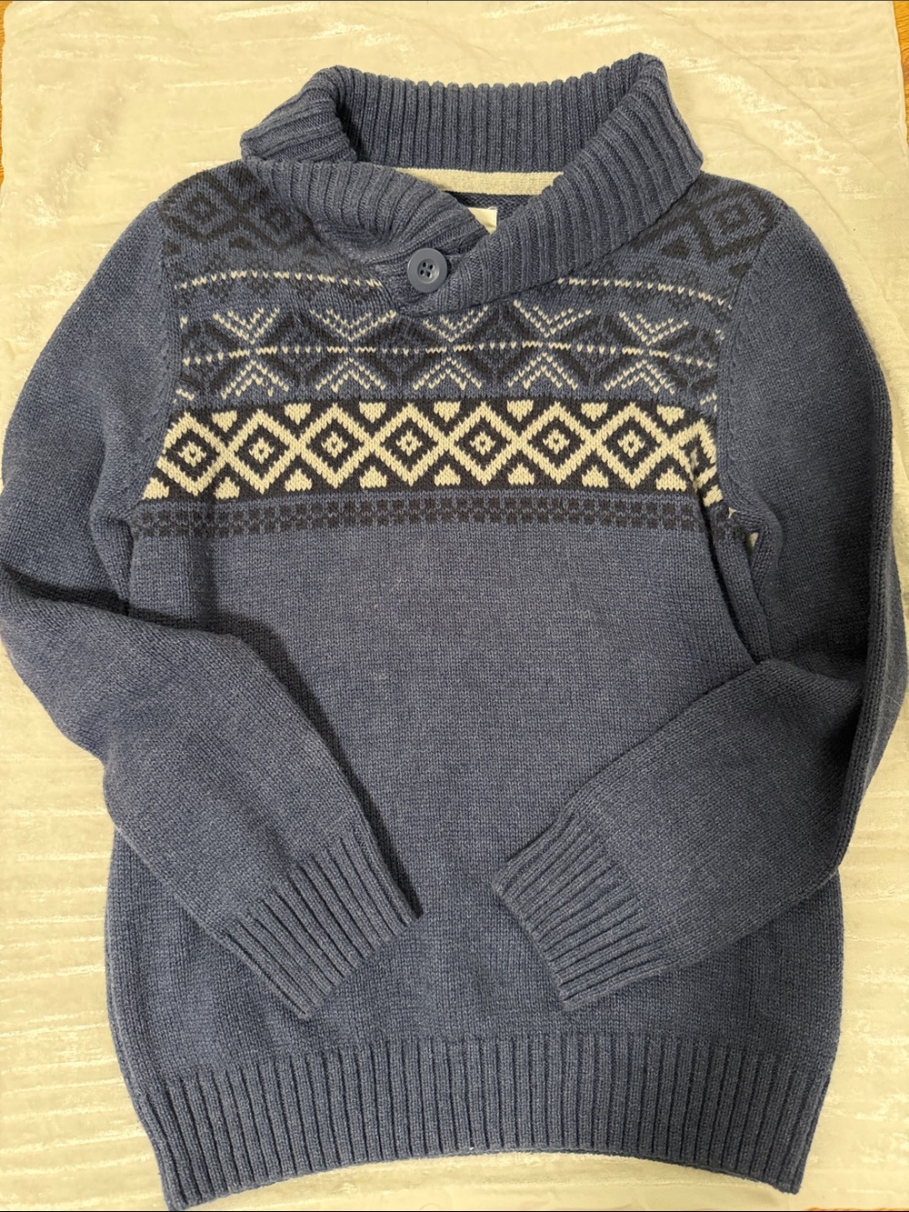 Boys sweater Shawl Collar Fair Isle V-Neck Sweater - Blue. Sz Small 6/7